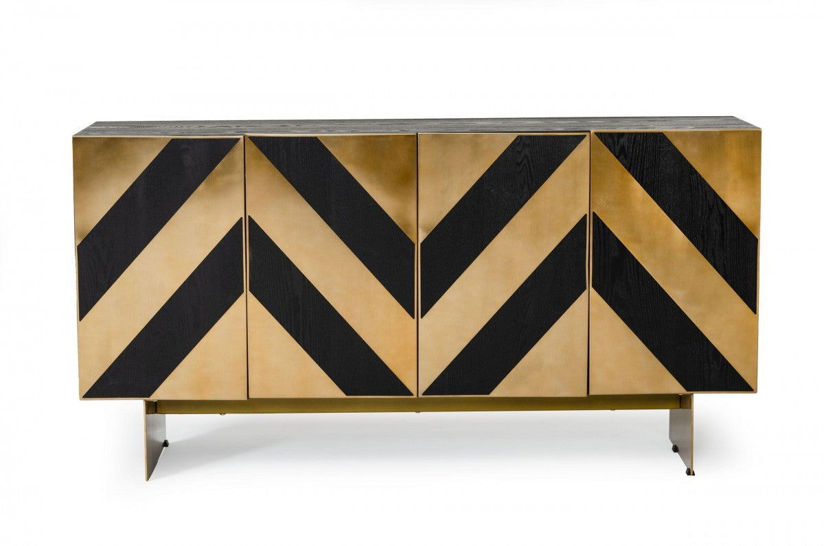 63" Black and Brushed Brass Deco Buffet