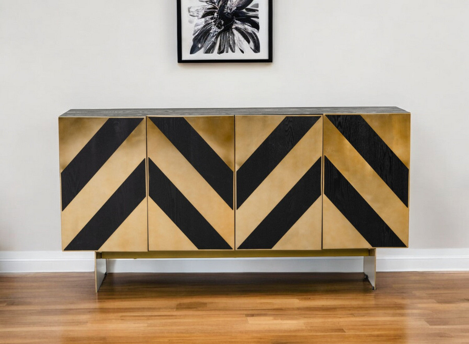 63" Black and Brushed Brass Deco Buffet