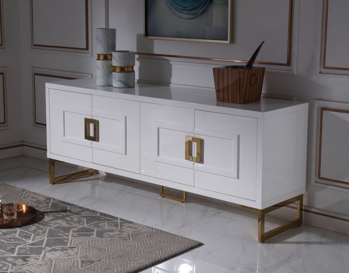 79" White Gloss and Gold Deco Buffet