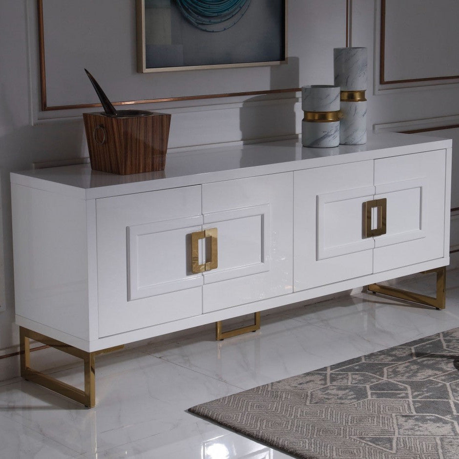 79" White Gloss and Gold Deco Buffet