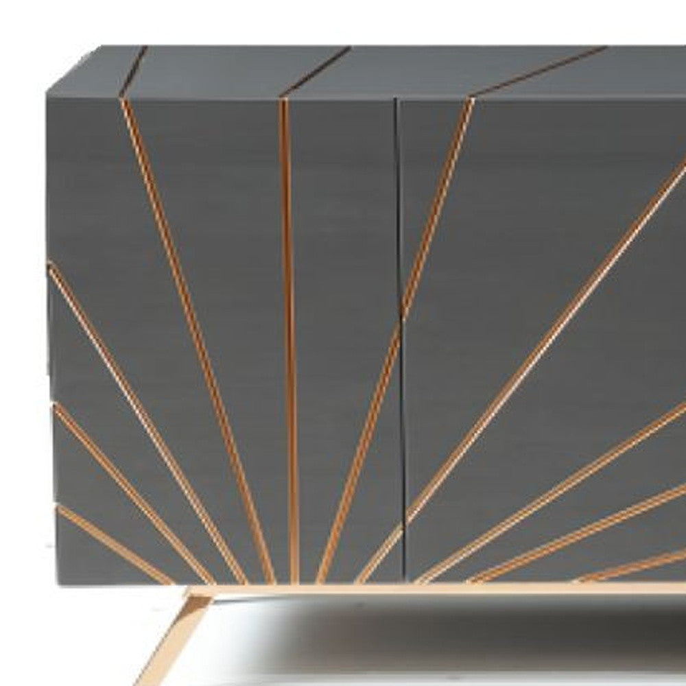 71" Gray and Gold Starburst Deco Buffet