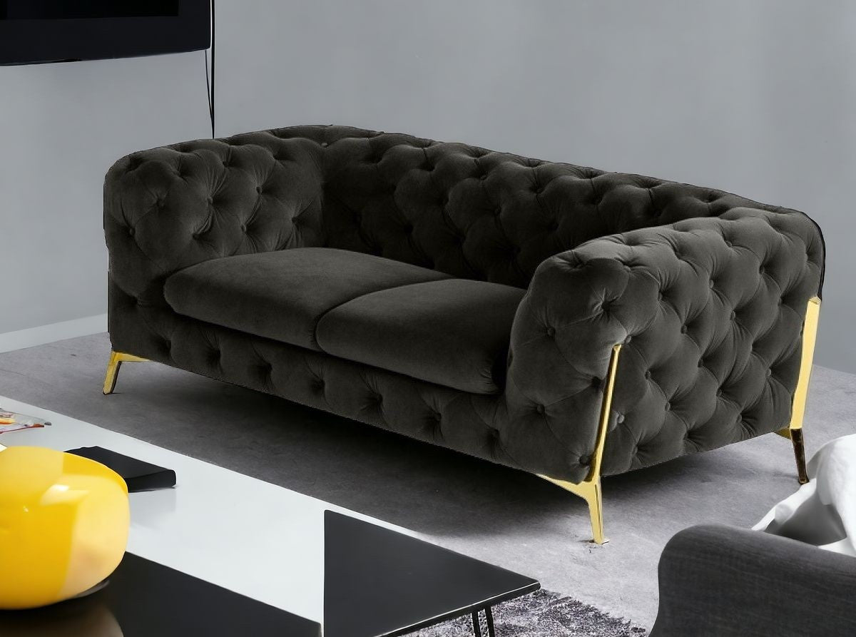 74" Velour Tufted Modern Tuxedo Loveseat