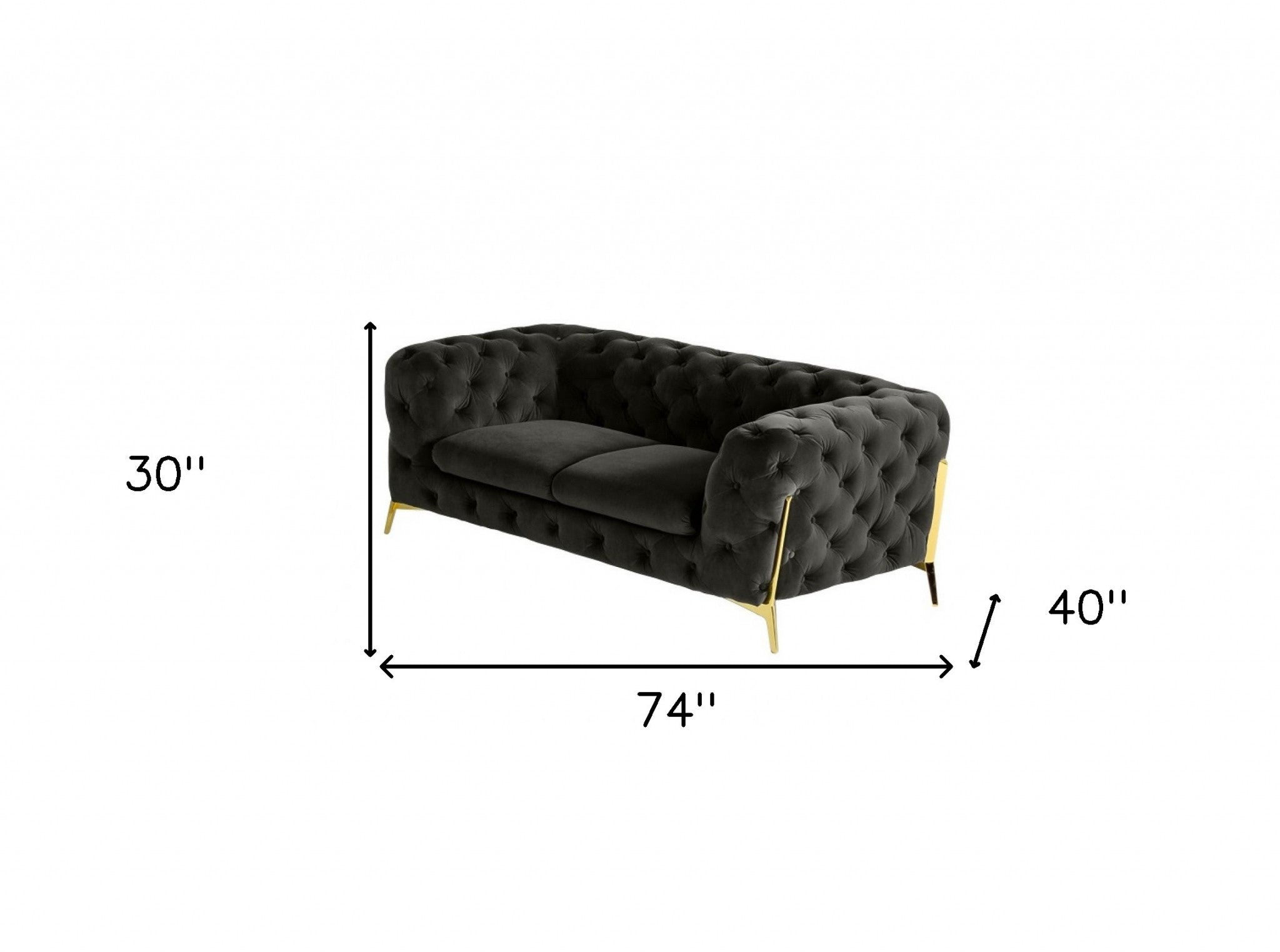 74" Velour Tufted Modern Tuxedo Loveseat