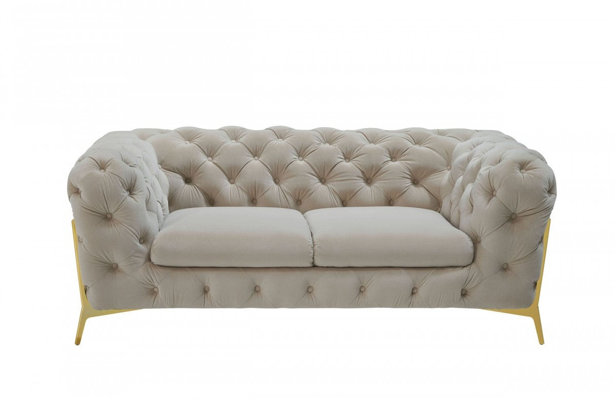 74" Velour Tufted Modern Tuxedo Loveseat