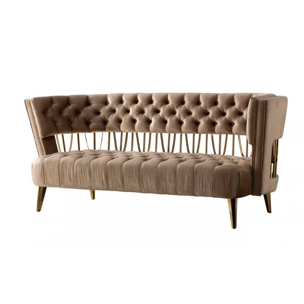 62" Brown and Gold Art Deco Velvet Loveseat