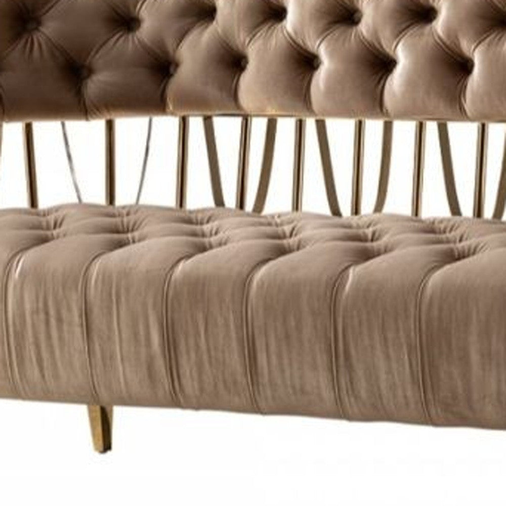 62" Brown and Gold Art Deco Velvet Loveseat