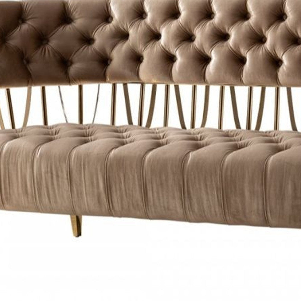 62" Brown and Gold Art Deco Velvet Loveseat