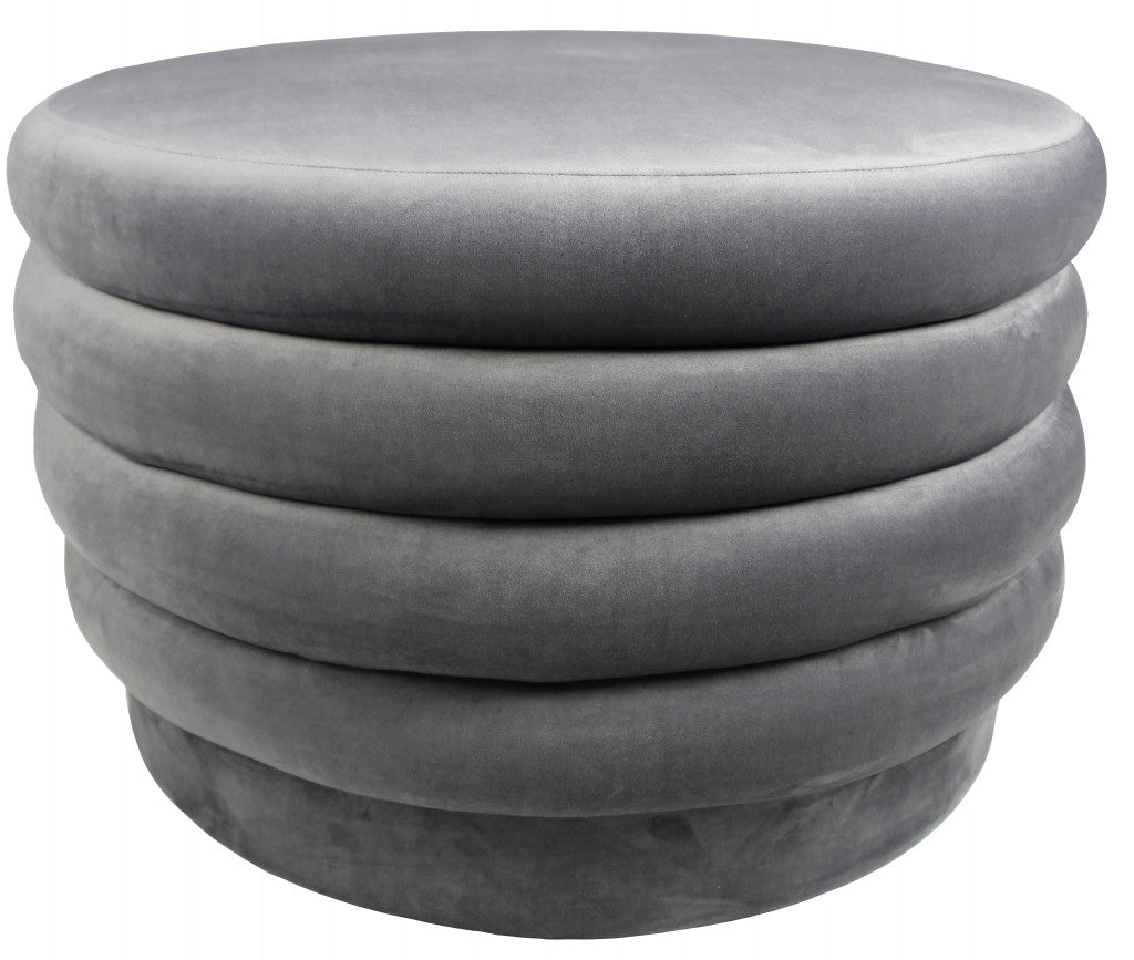 31" Ribbed Velvet Round Ottoman