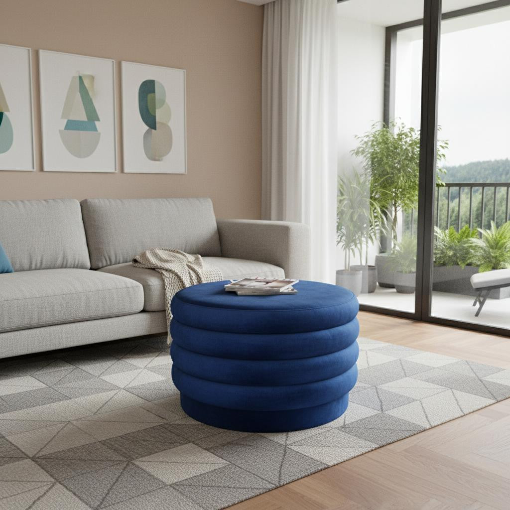 31" Ribbed Velvet Round Ottoman