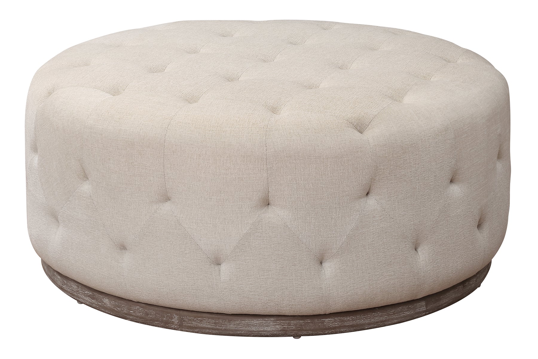 42" Ivory Velvet Tufted Round Ottoman