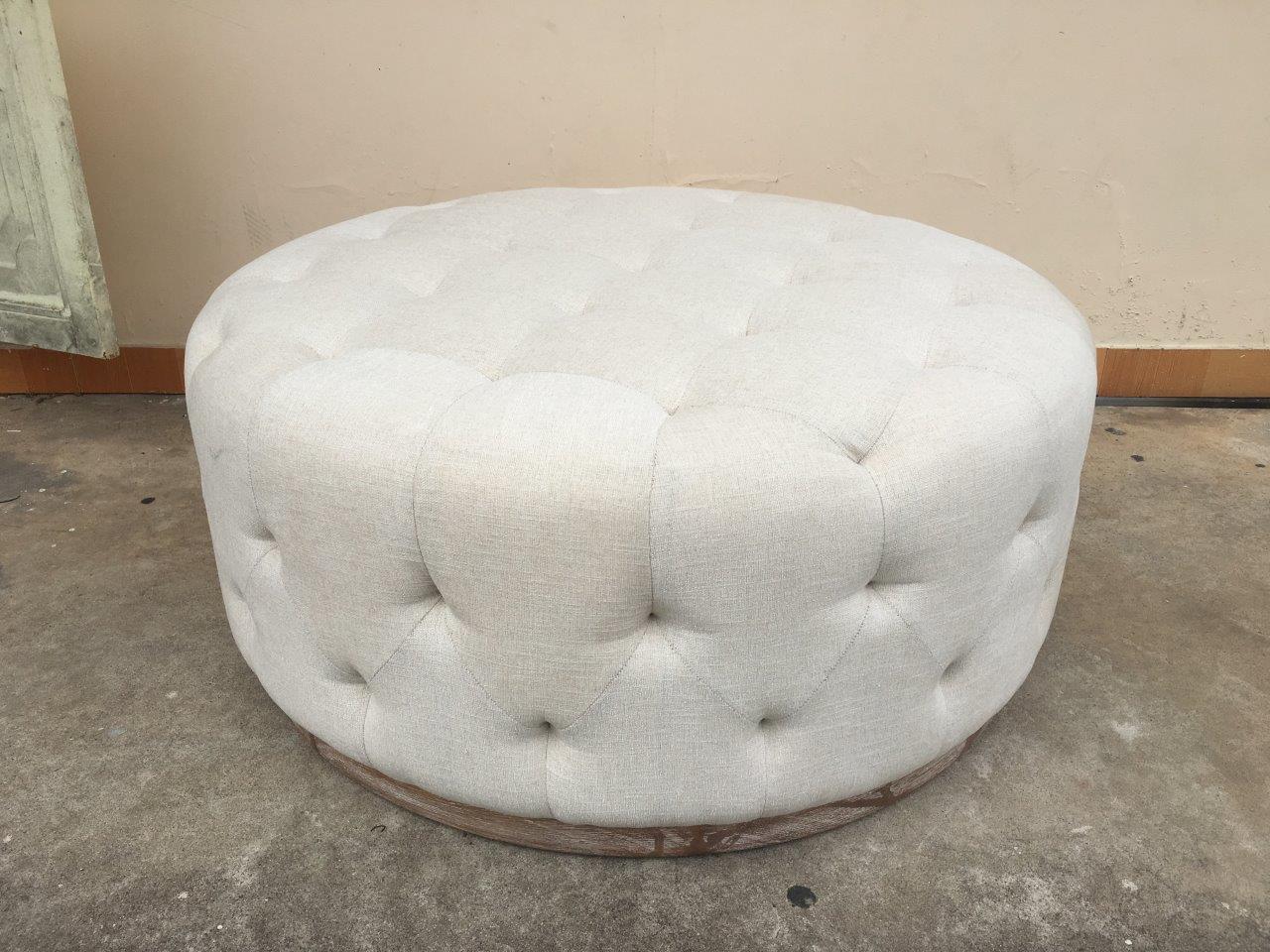 42" Ivory Velvet Tufted Round Ottoman