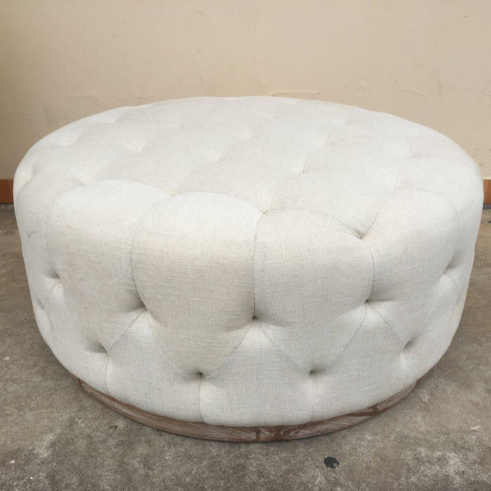 42" Ivory Velvet Tufted Round Ottoman