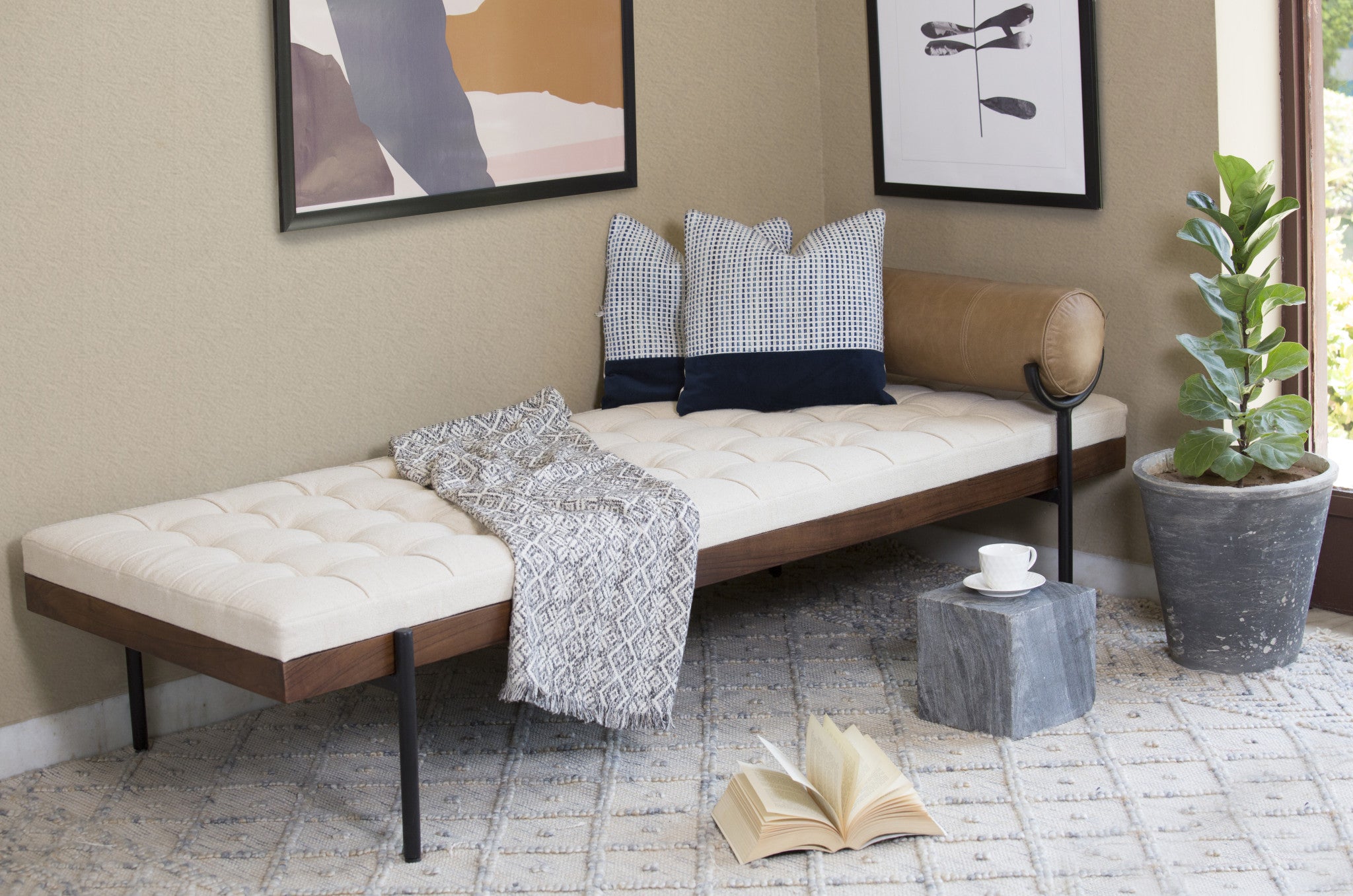 72" Ivory Cotton Daybed with Pillow