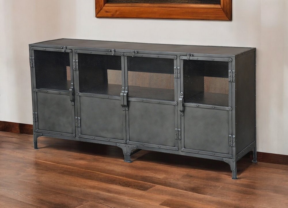 72" Dark Gray Industrial Enclosed TV Stand