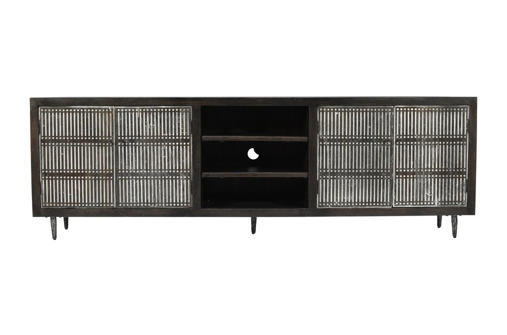 92" Carved 4-Door Wood Mid-Century Entertainment Stand