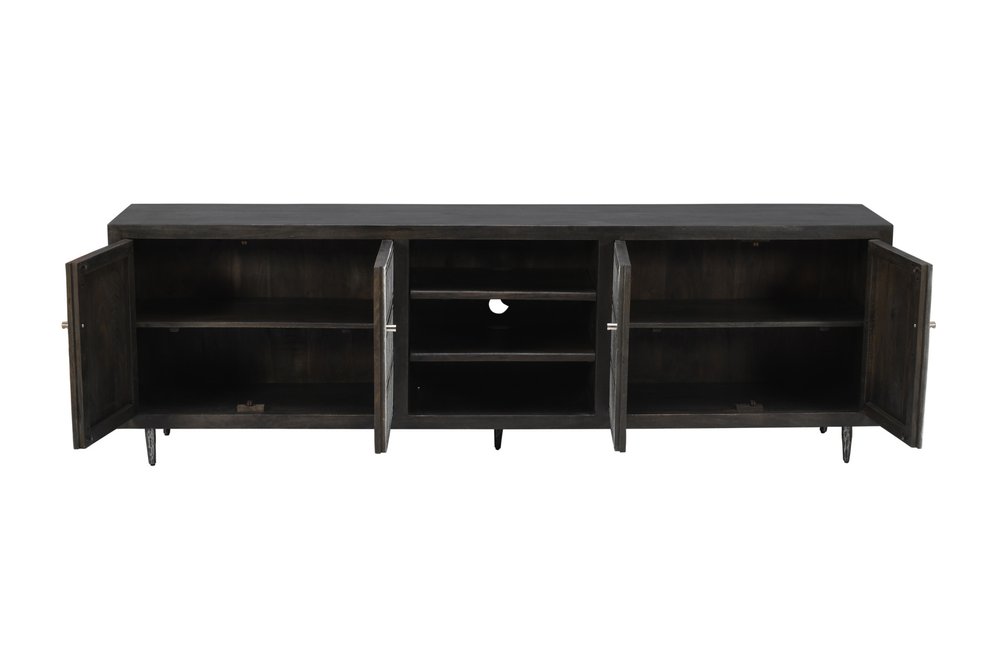 92" Carved 4-Door Wood Mid-Century Entertainment Stand