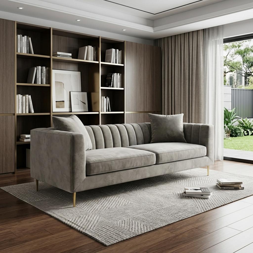 90" Velvet and Gold Tuxedo Sofa