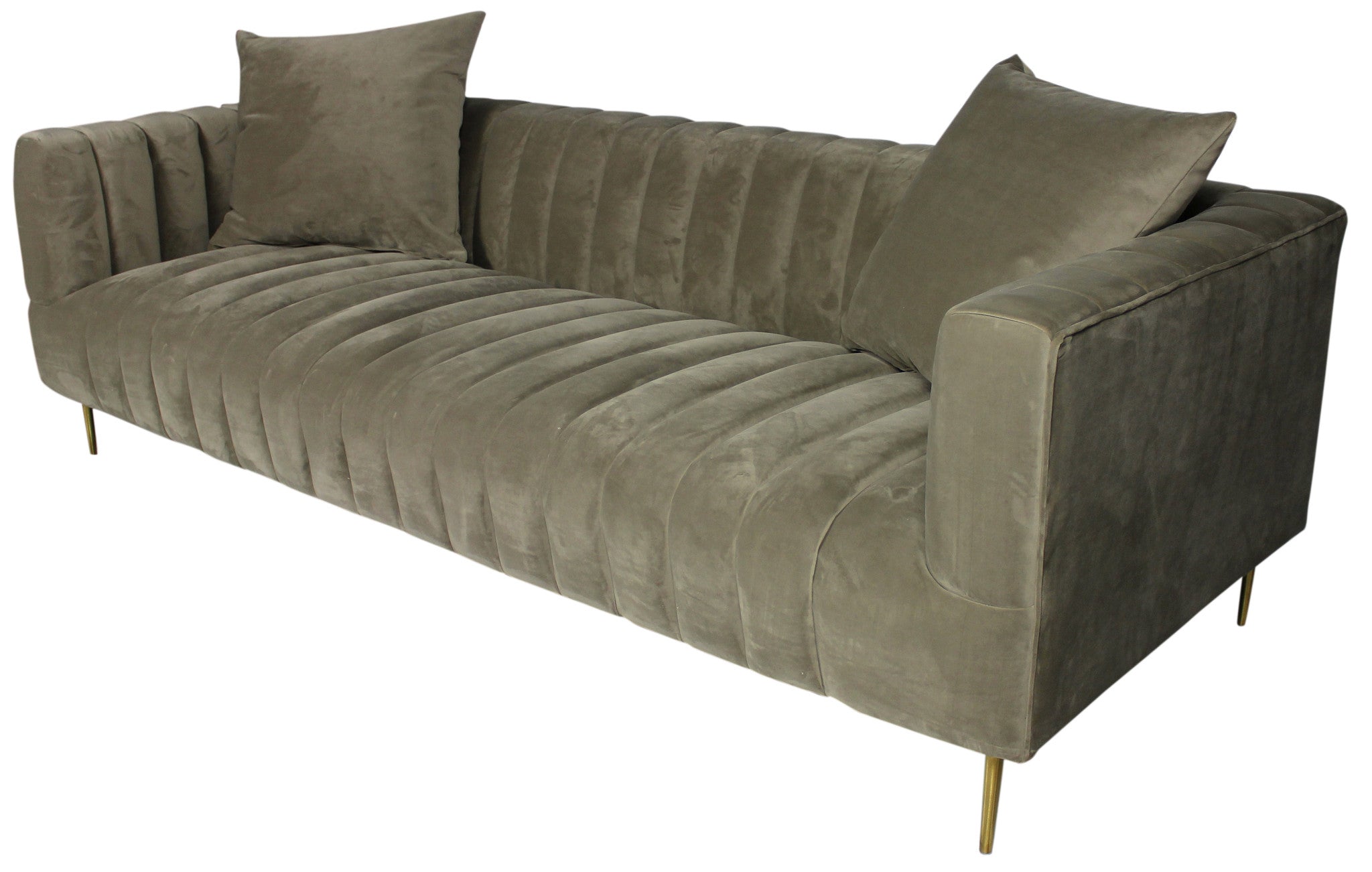 90" Brown Velvet and Gold Tuxedo Sofa