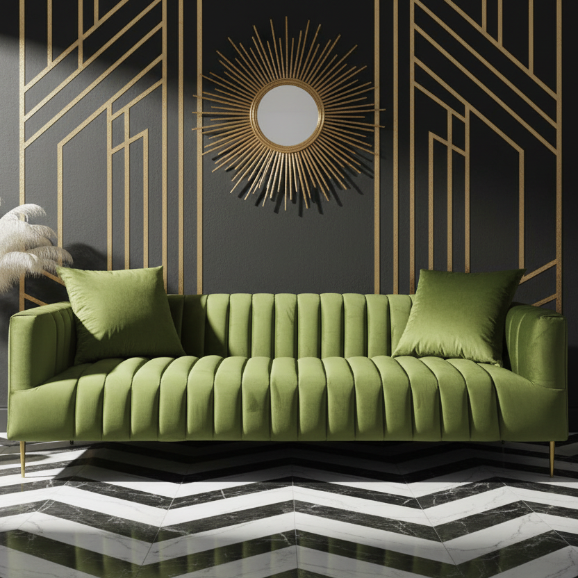 90" Velvet and Gold Tuxedo Sofa