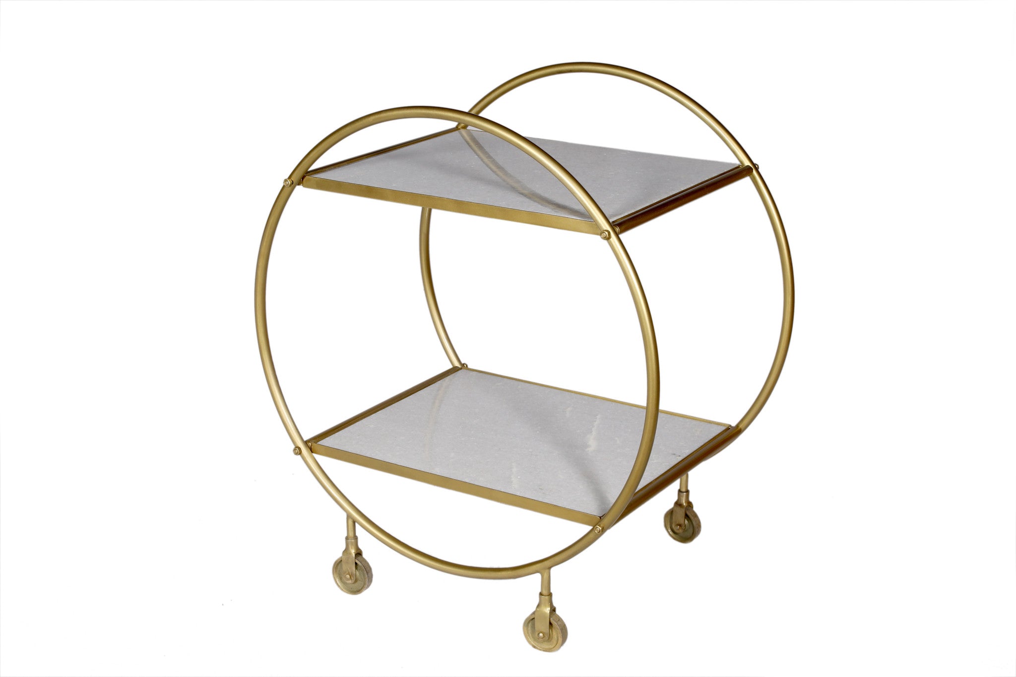 26" Gold and Gray Metal and Marble Bar Cart