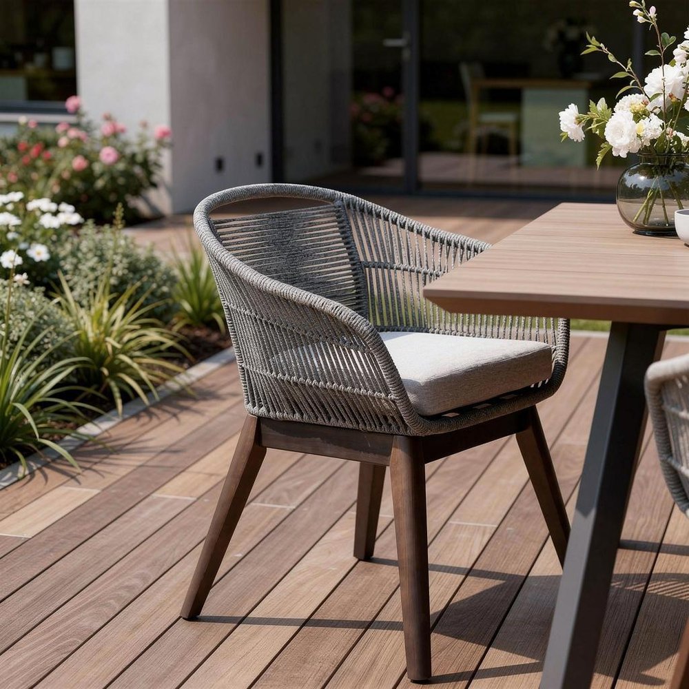 27" Outdoor Eucalyptus Wood Barrel Dining Chair