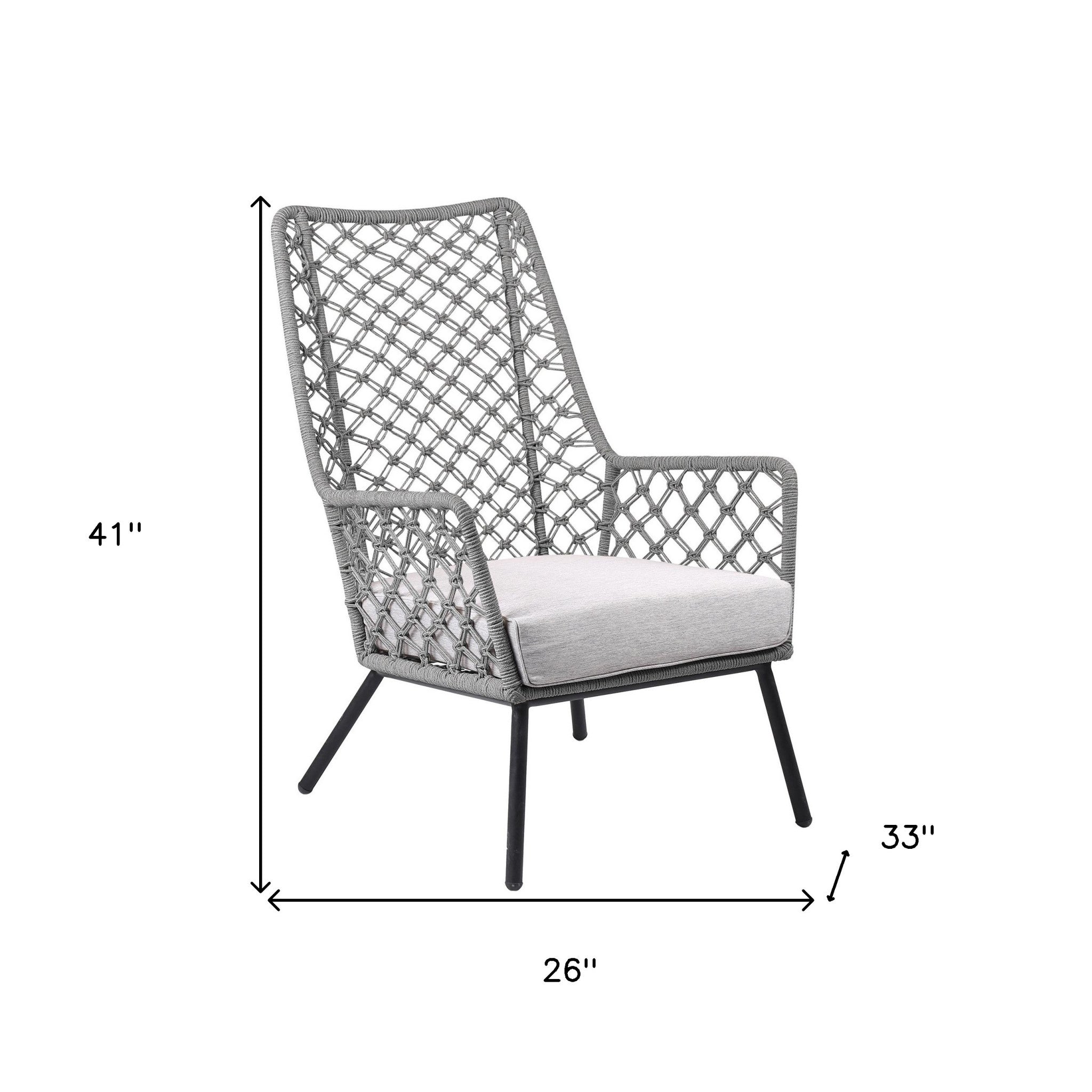 26" Gray Metal and Rope Outdoor Chair