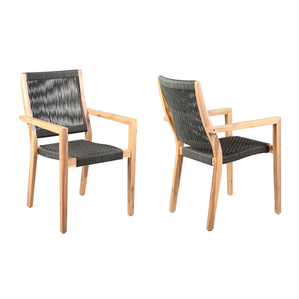 Set of Two 23" Gray Eucalyptus Wood Outdoor Dining Chair