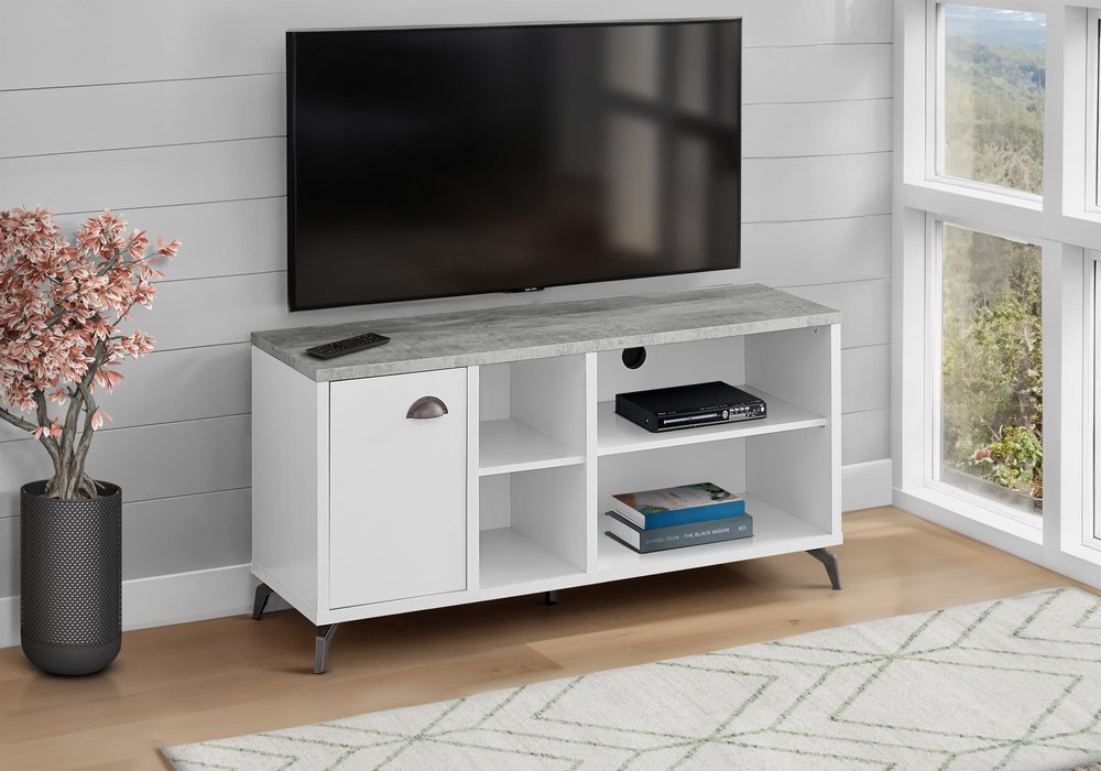 47" Gray and White Contemporary Open TV Stand