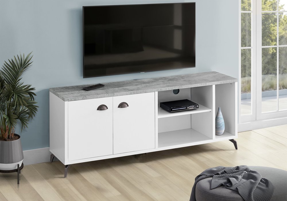 60" White Contemporary Entertainment Console with Cabinet
