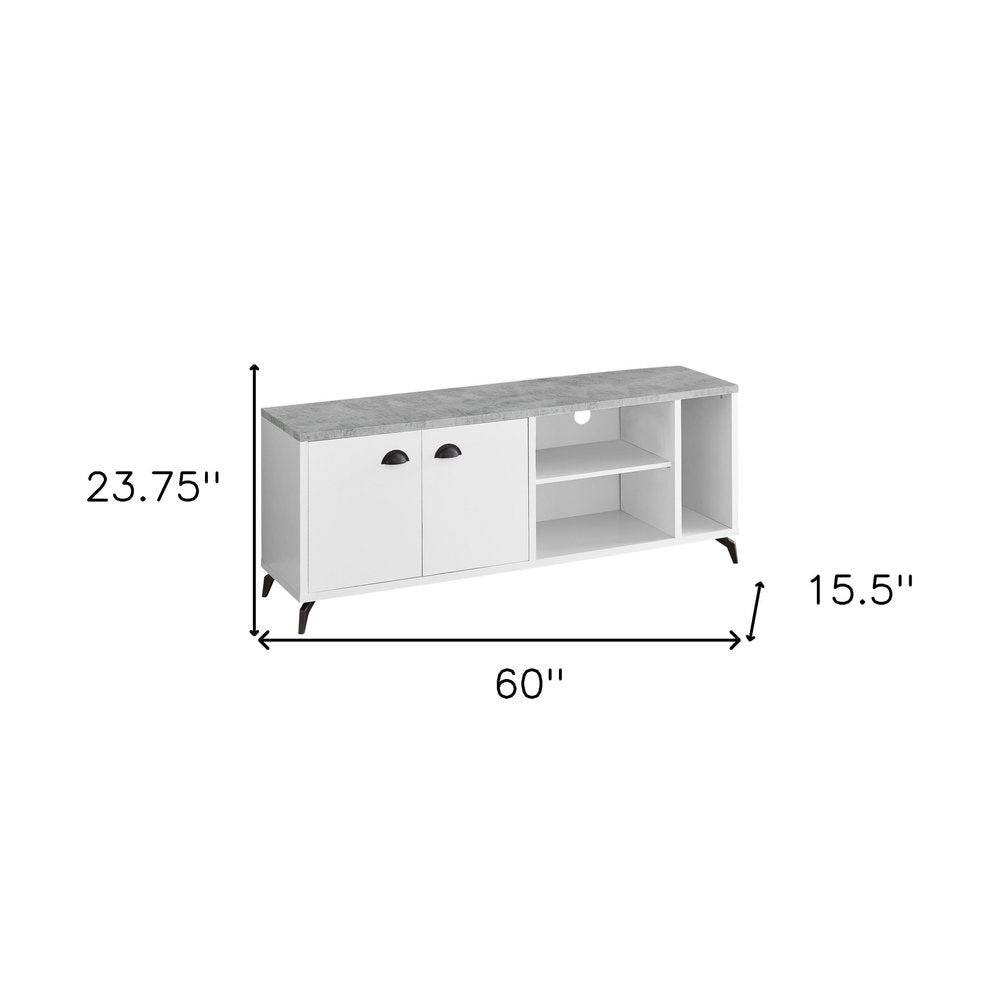 60" White Contemporary Entertainment Console with Cabinet