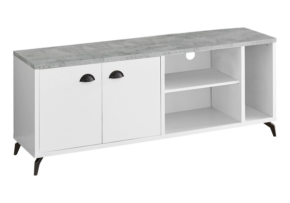 60" White Contemporary Entertainment Console with Cabinet