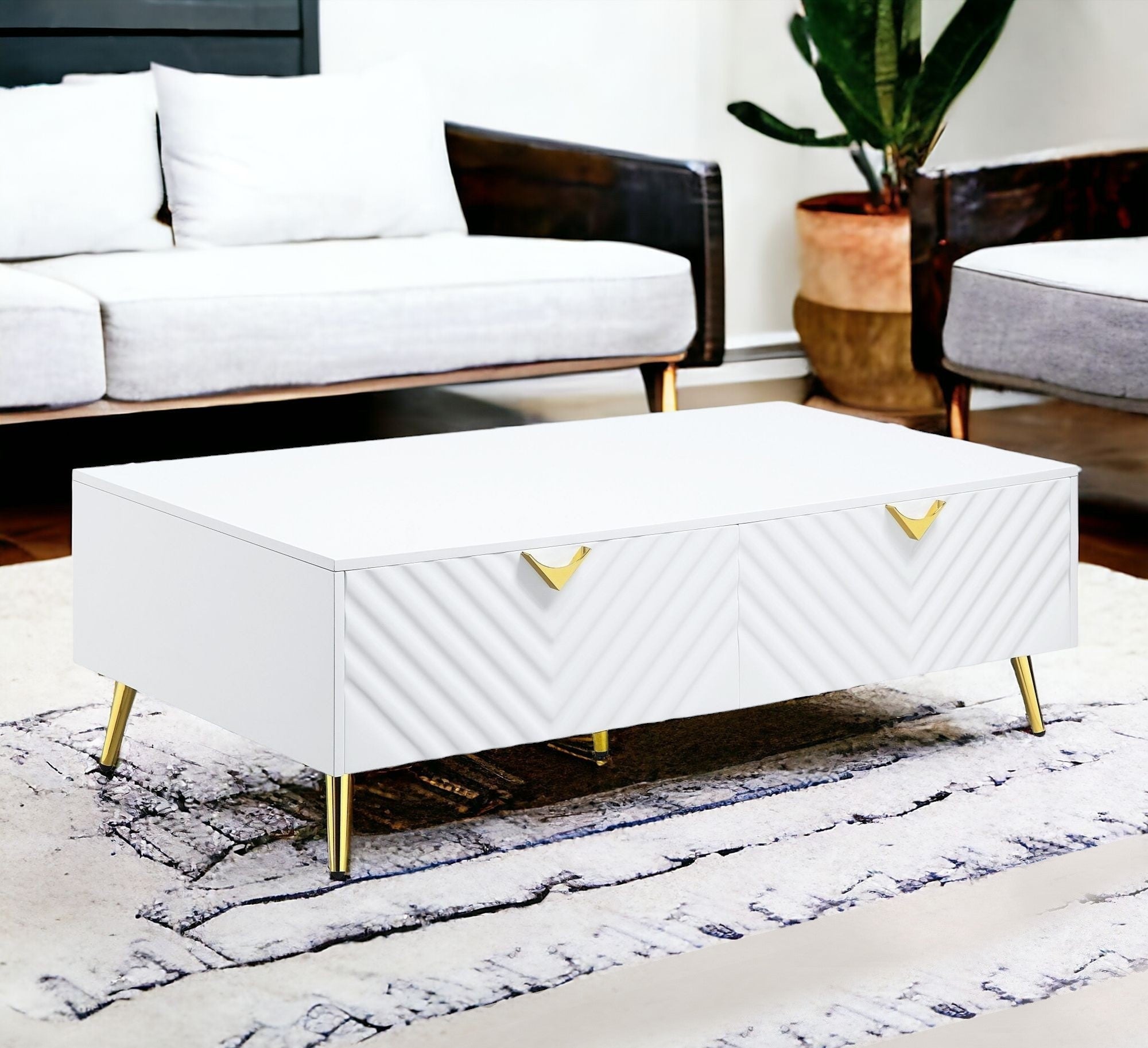 53" White 4 Drawer Deco Coffee Table