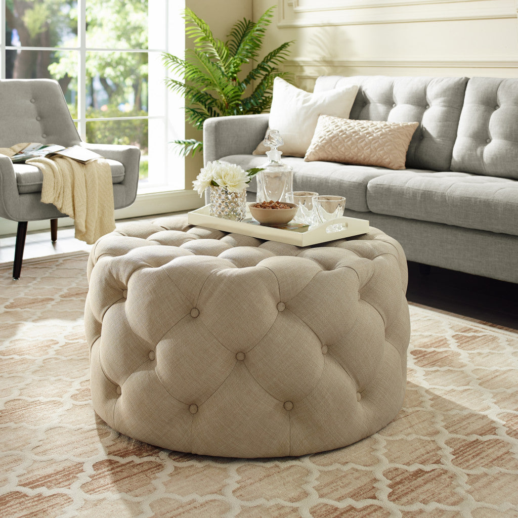 33" Tufted Circle Ottoman