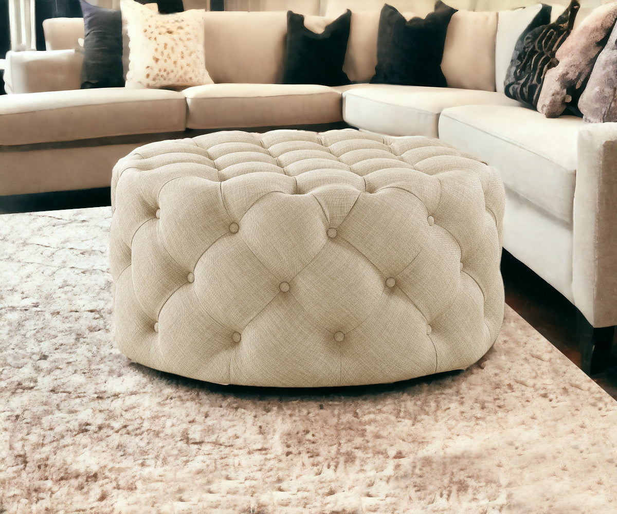 33" Tufted Circle Ottoman