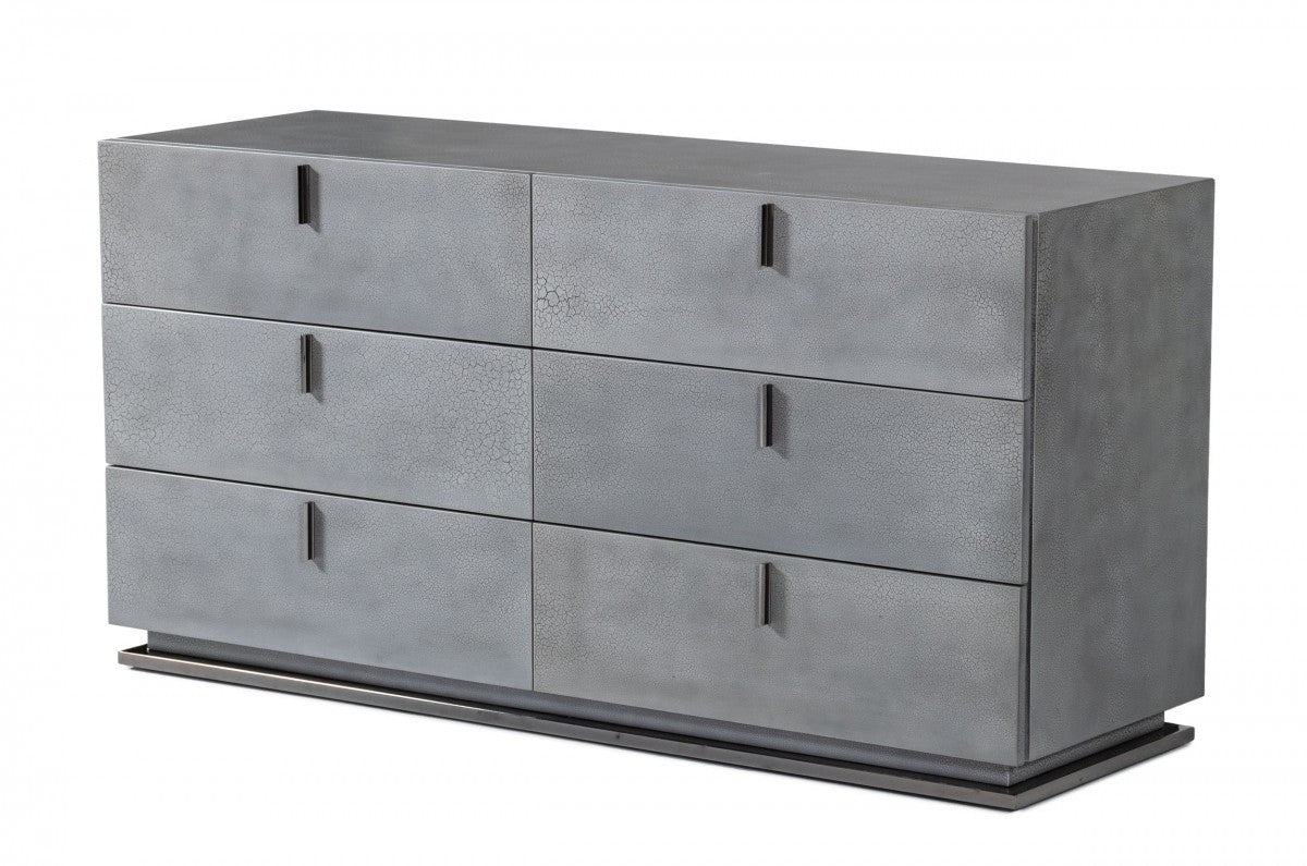 59" Gray Crackle Finish Wood Dresser