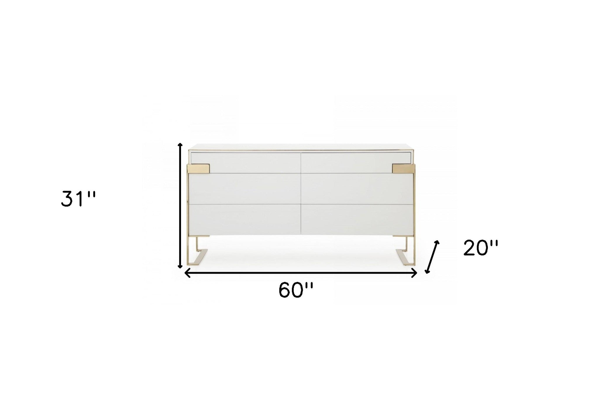 60" White and Gold Wood and Metal Contemporary Dresser