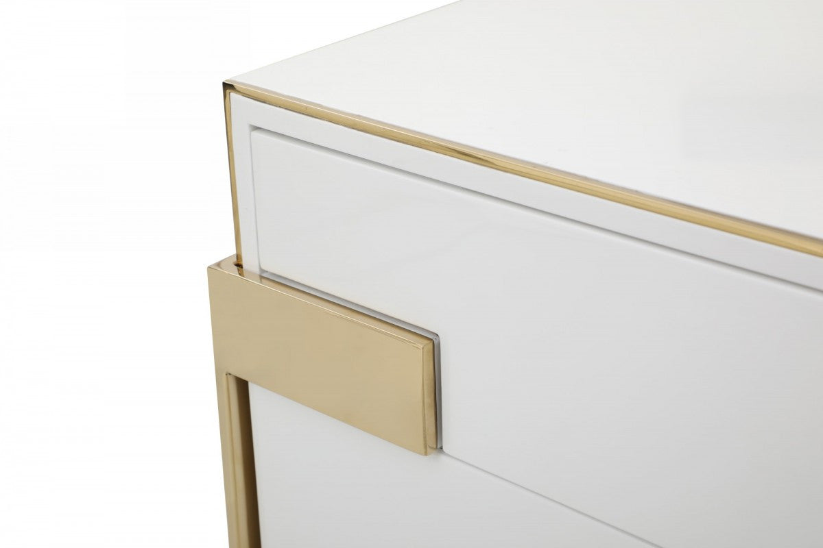 60" White and Gold Wood and Metal Contemporary Dresser