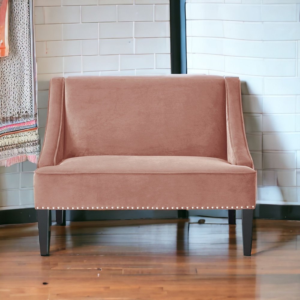 45" Blush Velvet Studded Entryway Bench