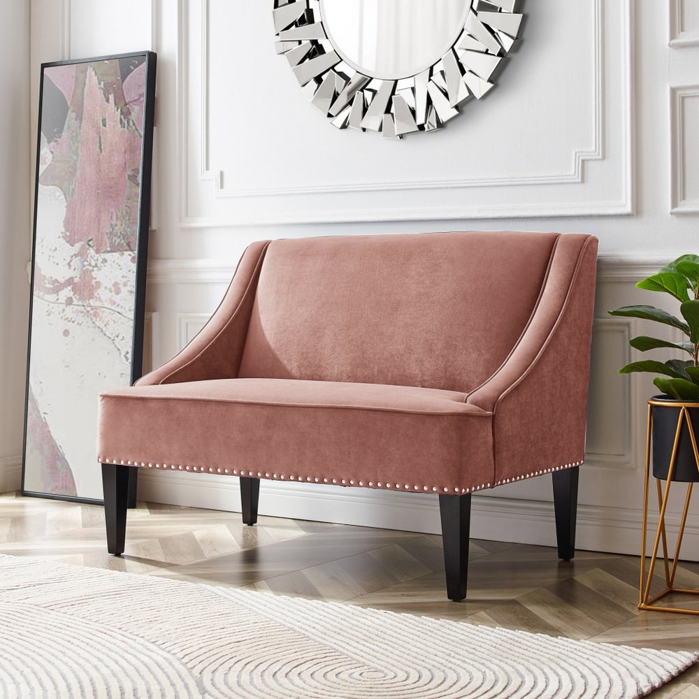 45" Blush Velvet Studded Entryway Bench