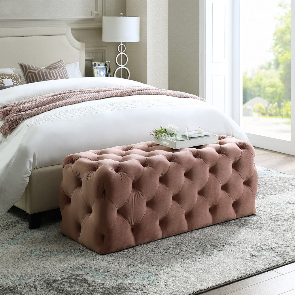 48" Blush Velvet Tufted Bench