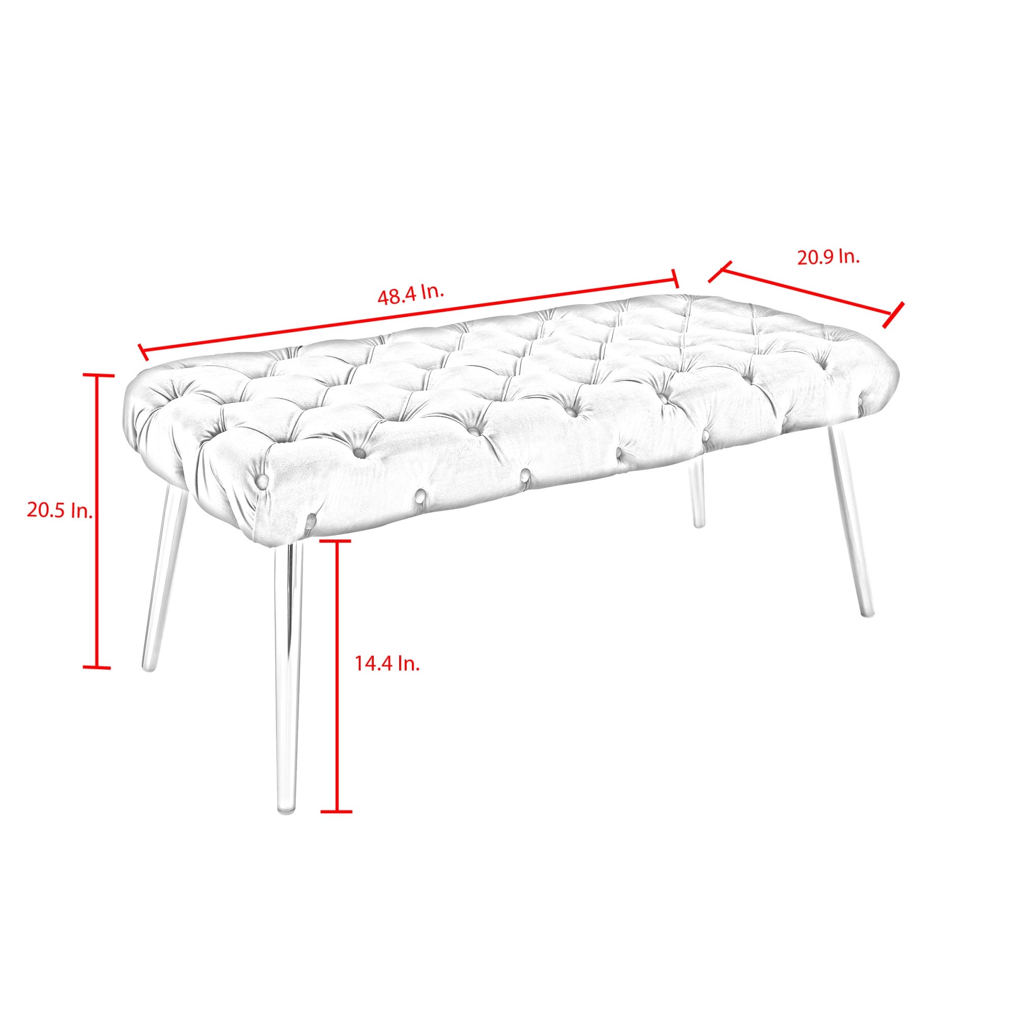 48" Velvet Tufted Modern Flat Bench