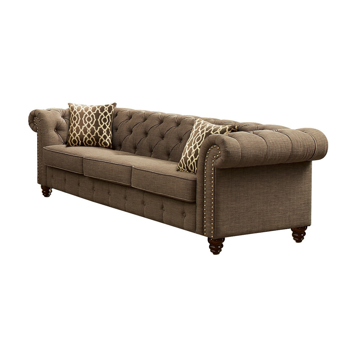 90" Brown Tufted Chesterfield Sofa