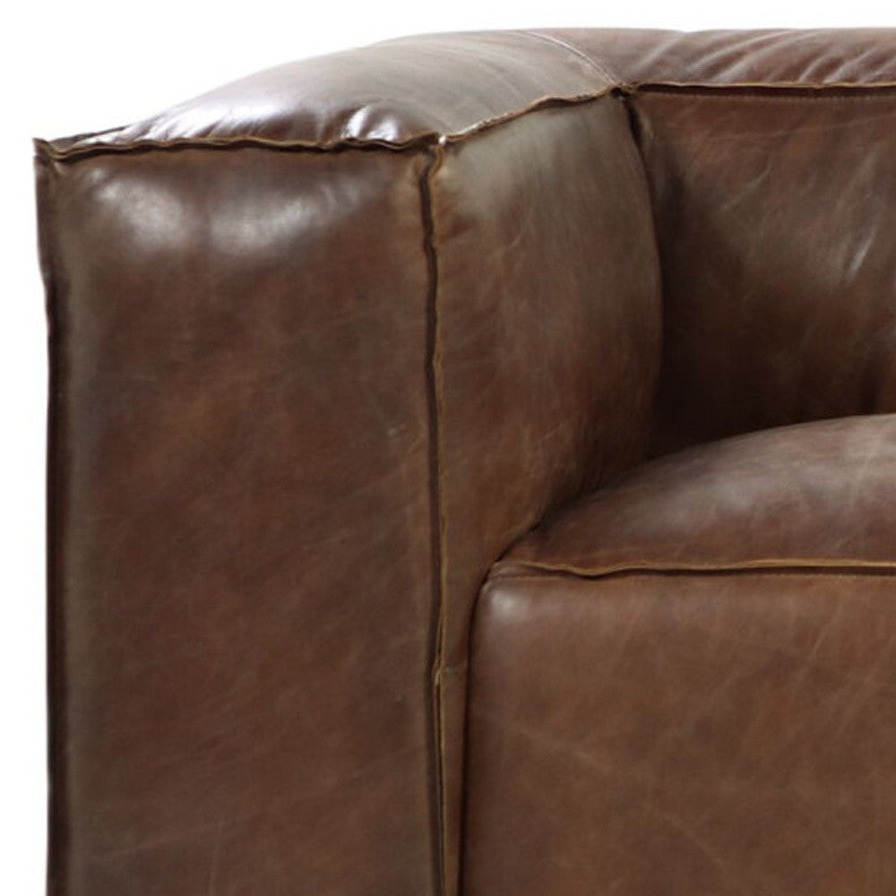 98" Brown Top Grain Leather Tuxedo Sofa