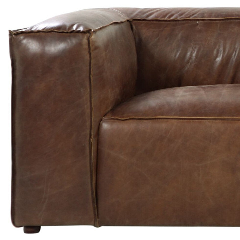 98" Brown Top Grain Leather Tuxedo Sofa