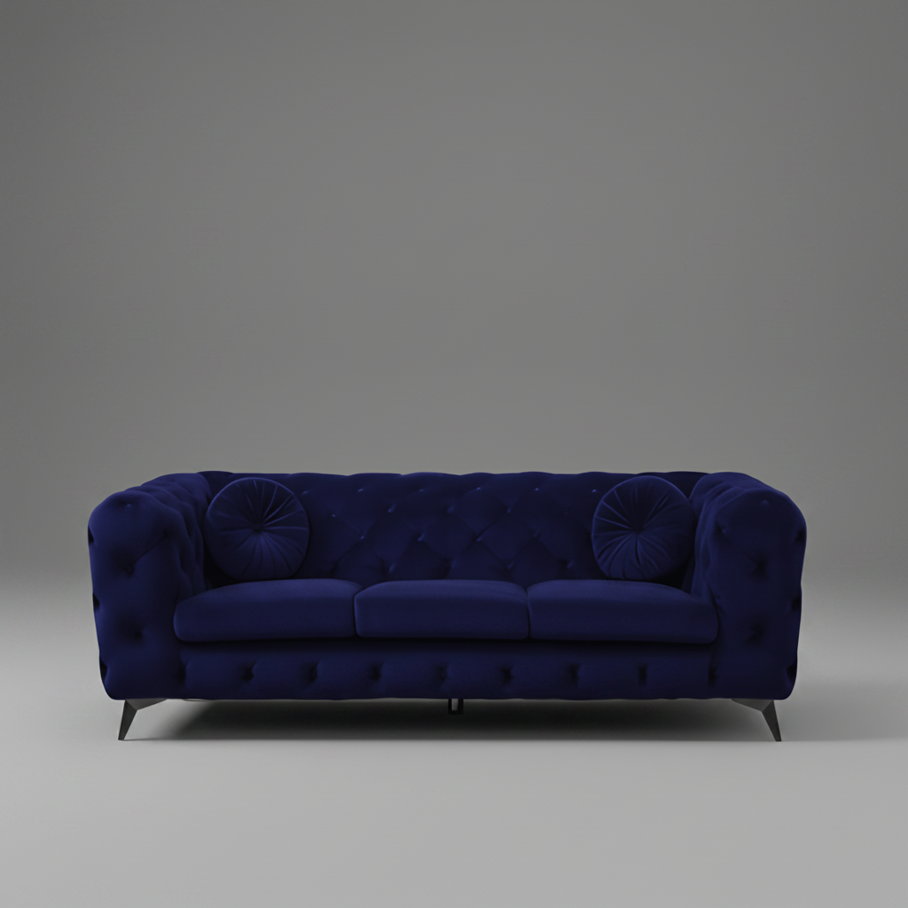 90" Blue Velvet Modern Chesterfield Sofa