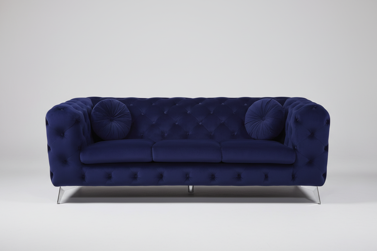 90" Blue Velvet Modern Chesterfield Sofa