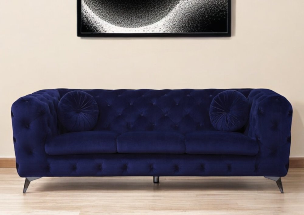90" Blue Velvet Modern Chesterfield Sofa