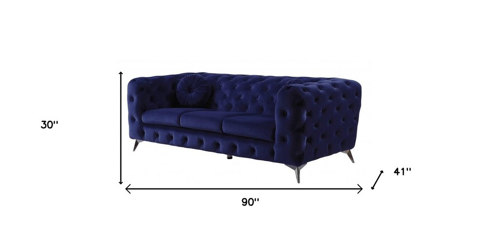 90" Blue Velvet Modern Chesterfield Sofa