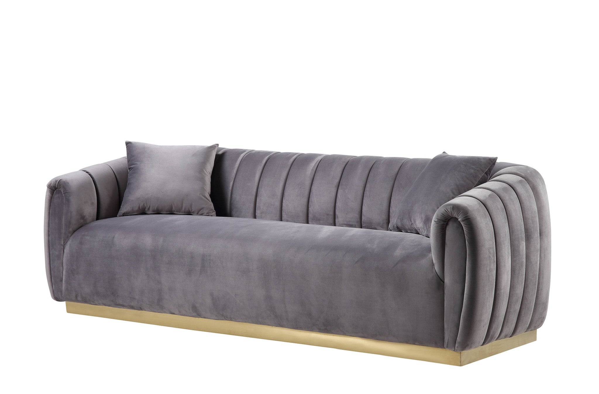 84" Gray and Gold Velvet Channel Back Sofa