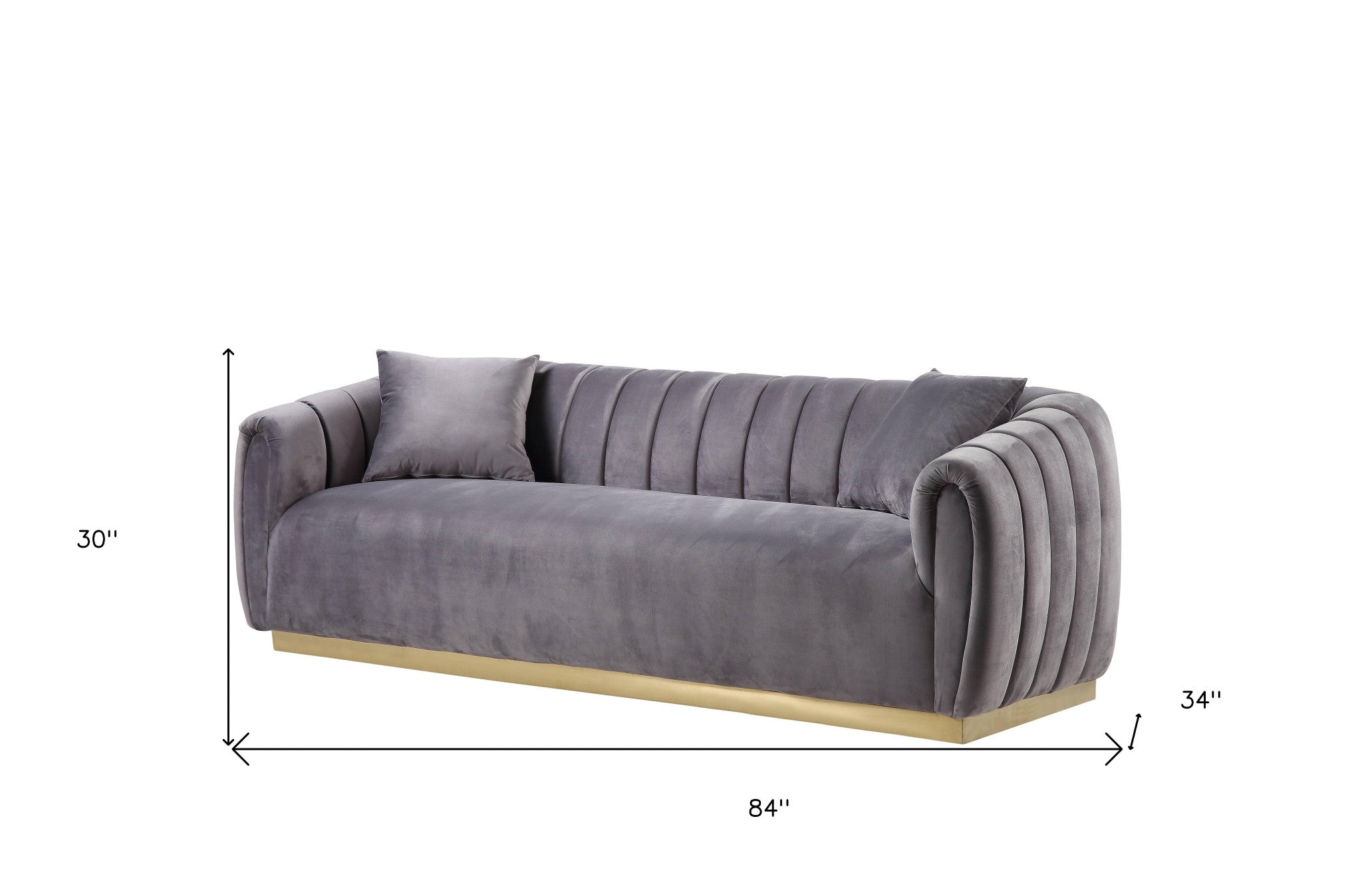 84" Gray and Gold Velvet Channel Back Sofa